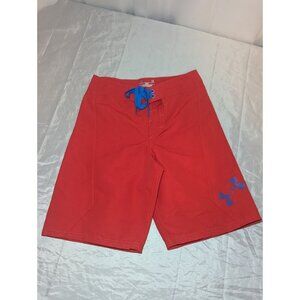 Under Armour Rigid Boardshorts Swim Trunks Solid Red Logo Size 26 Loose